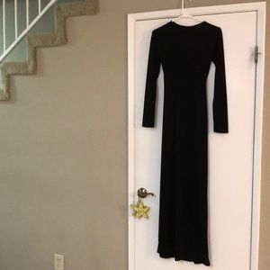Floor length long sleeve black OPEN BACK dress S